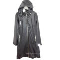 Black Hooded Solid Waterproof PU Raincoat